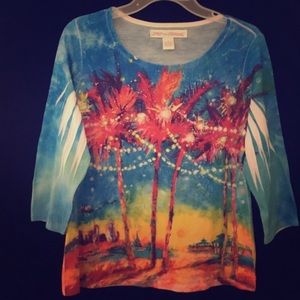 Leoma Lovegrove 3/4 sleeve print knit top size M